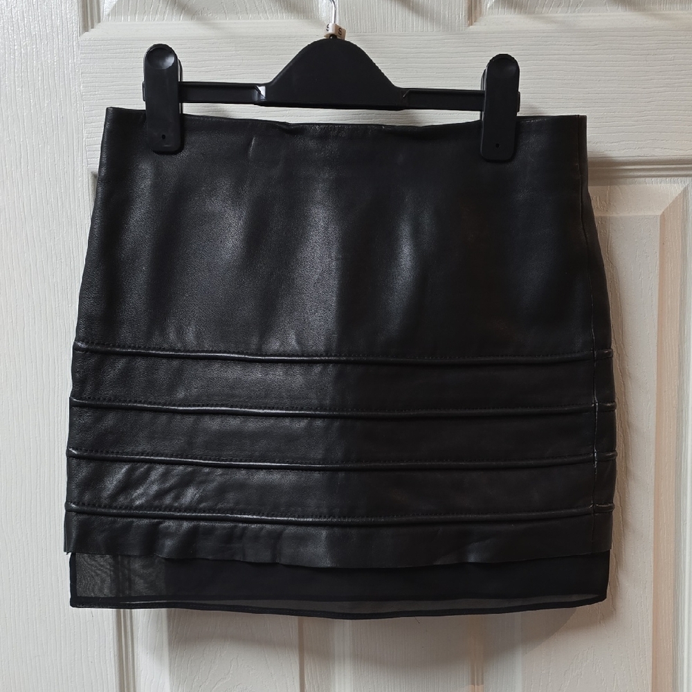 All Saints Black Lamb Leather Mini Skirt
